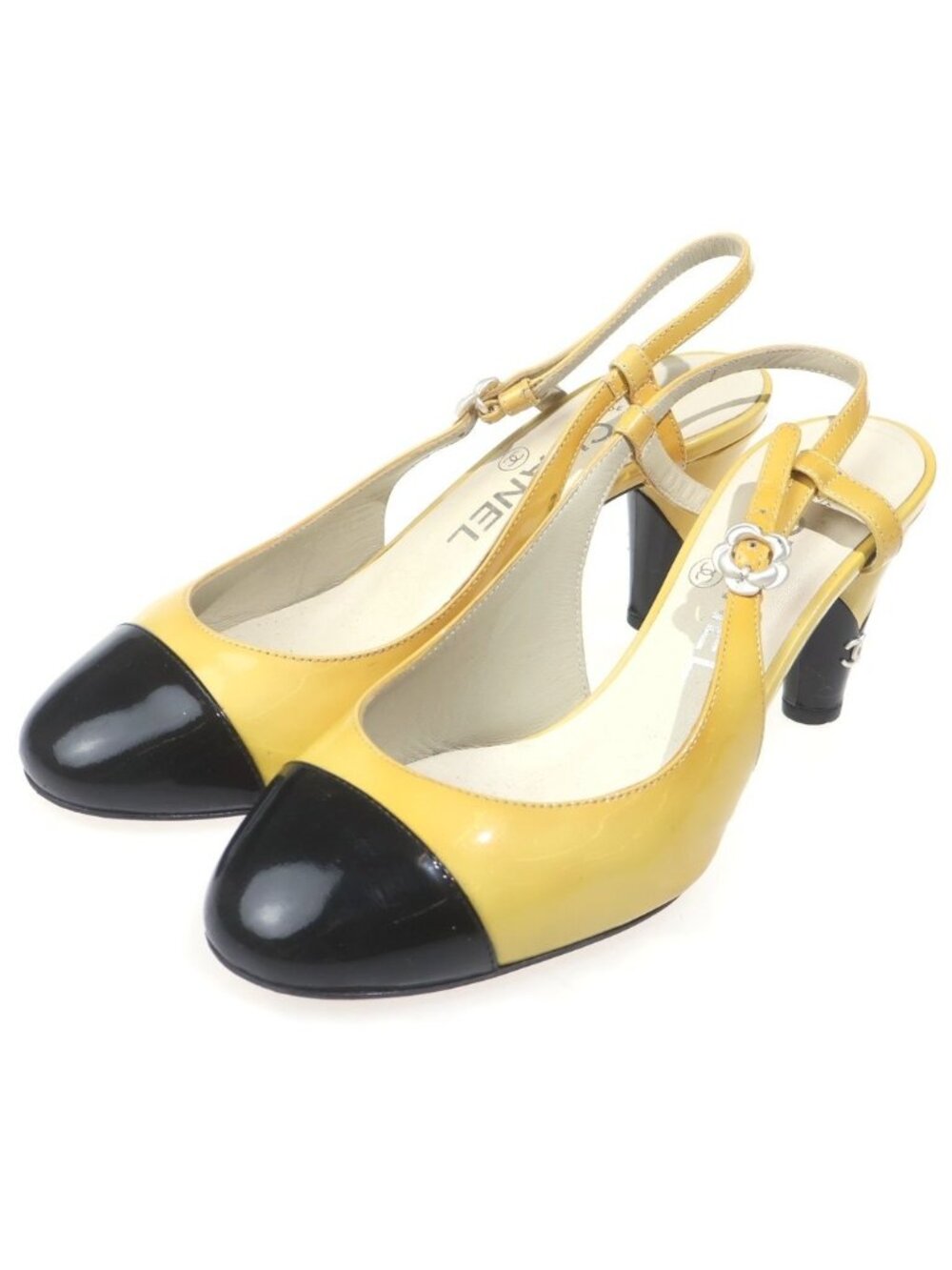 Chanel Camellia Heels Pumps Yellow Black